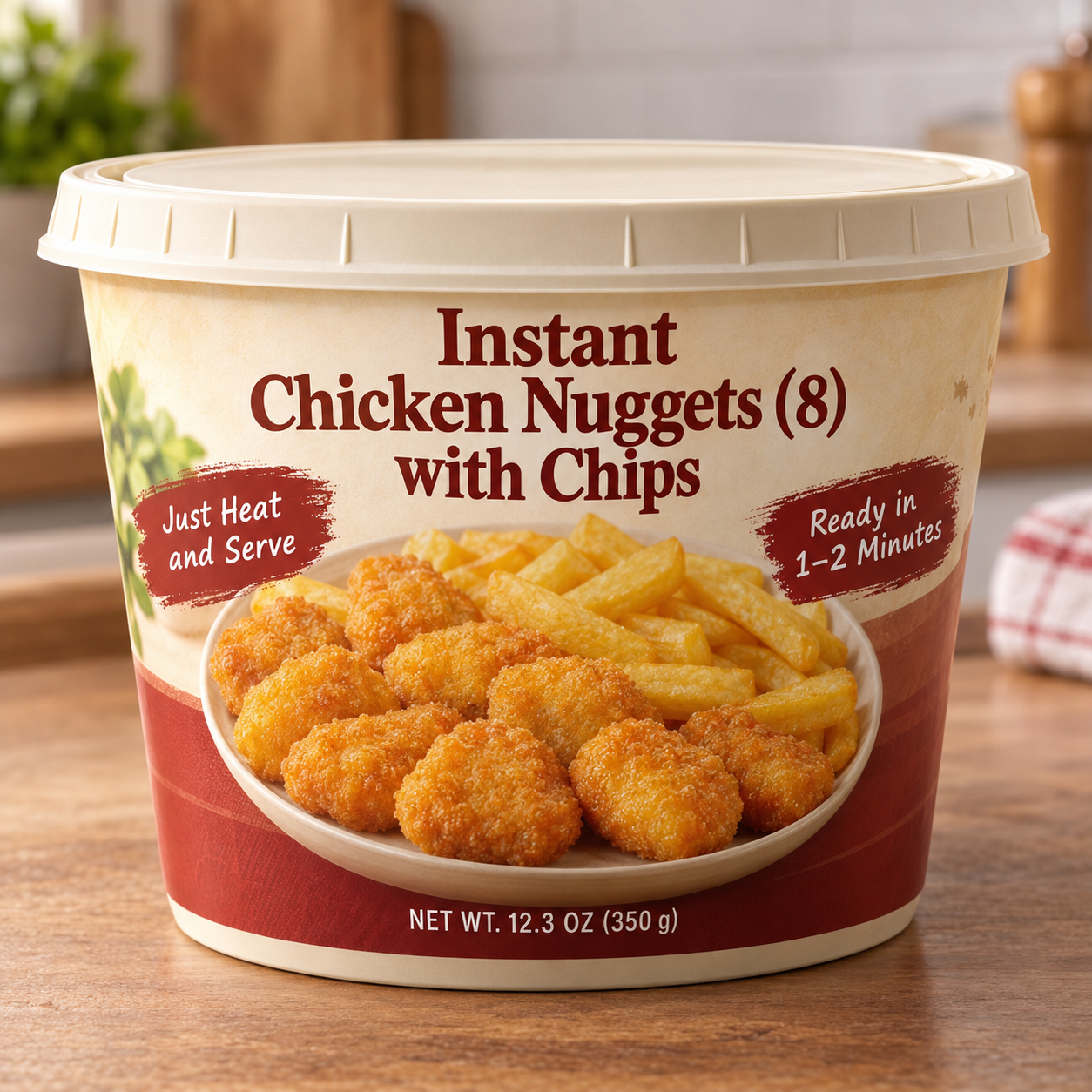 Instant Chicken Nuggets (8) with Chips (Just Heat and Serve)