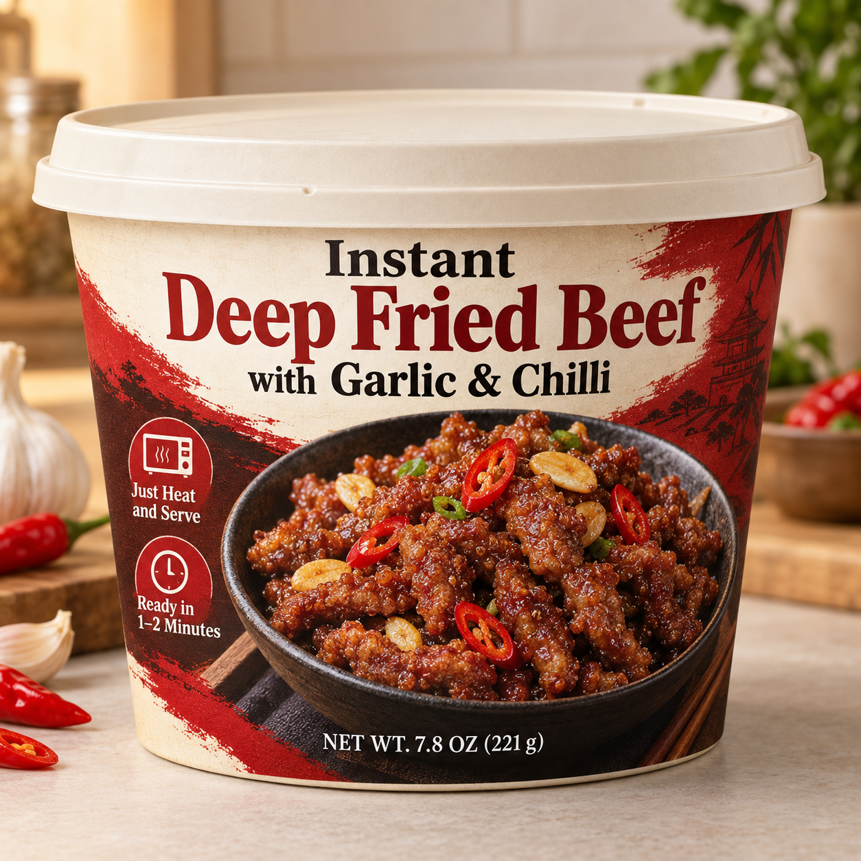 Instant Deep Fried Beef with Garlic & Chilli (Just Heat and Serve)