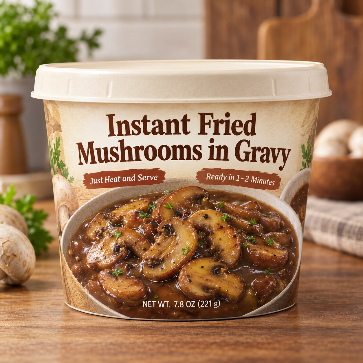 Instant Fried Mushrooms in Gravy (Just Heat and Serve)