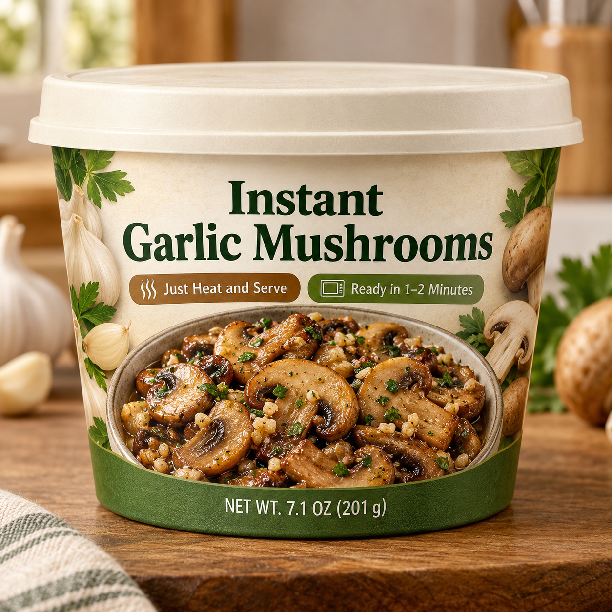 Instant Garlic Mushrooms (Just Heat and Serve)