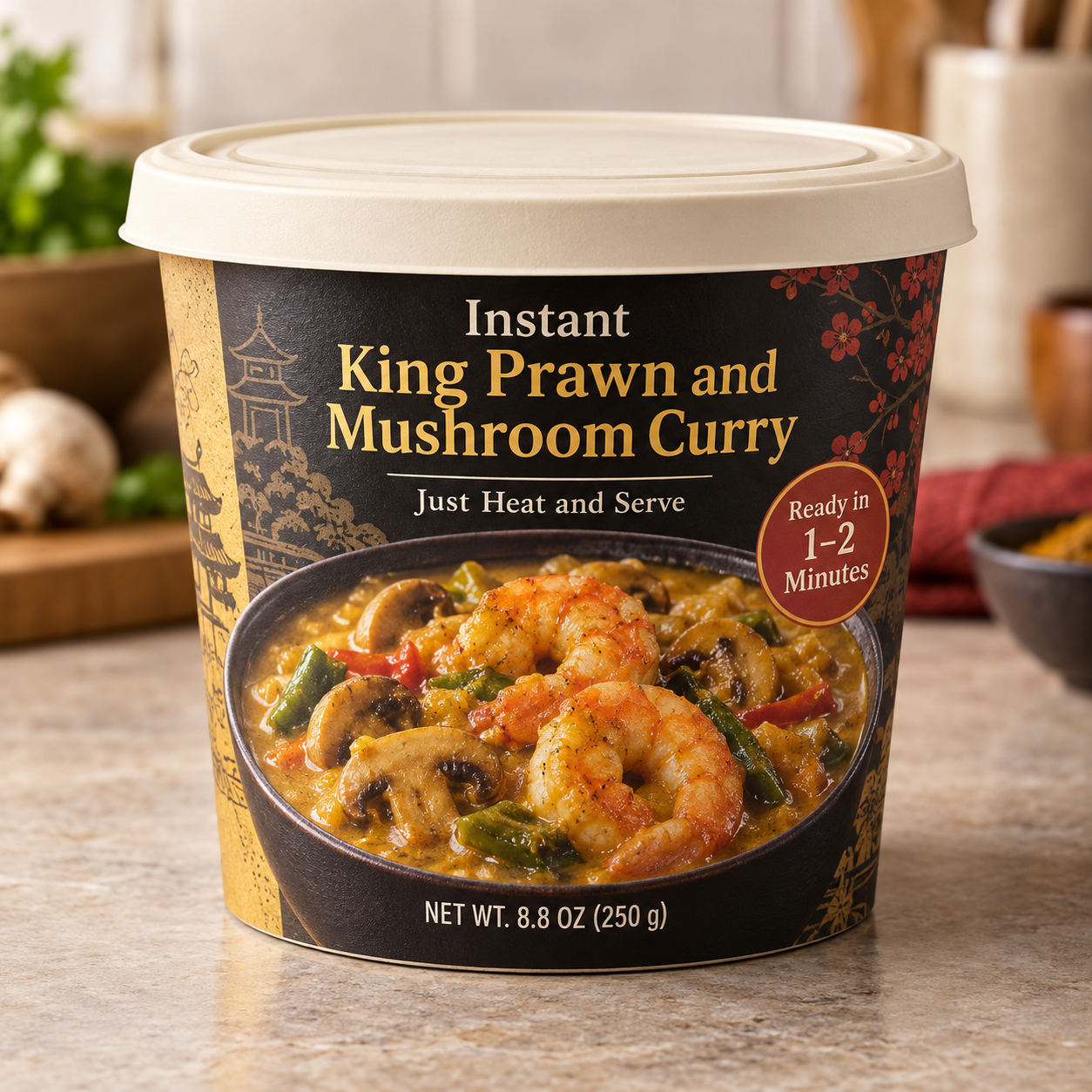 Instant King Prawn and Mushroom Curry (Just Heat and Serve)