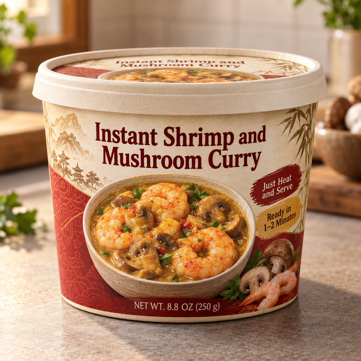 Instant Shrimp and Mushroom Curry (Just Heat and Serve)
