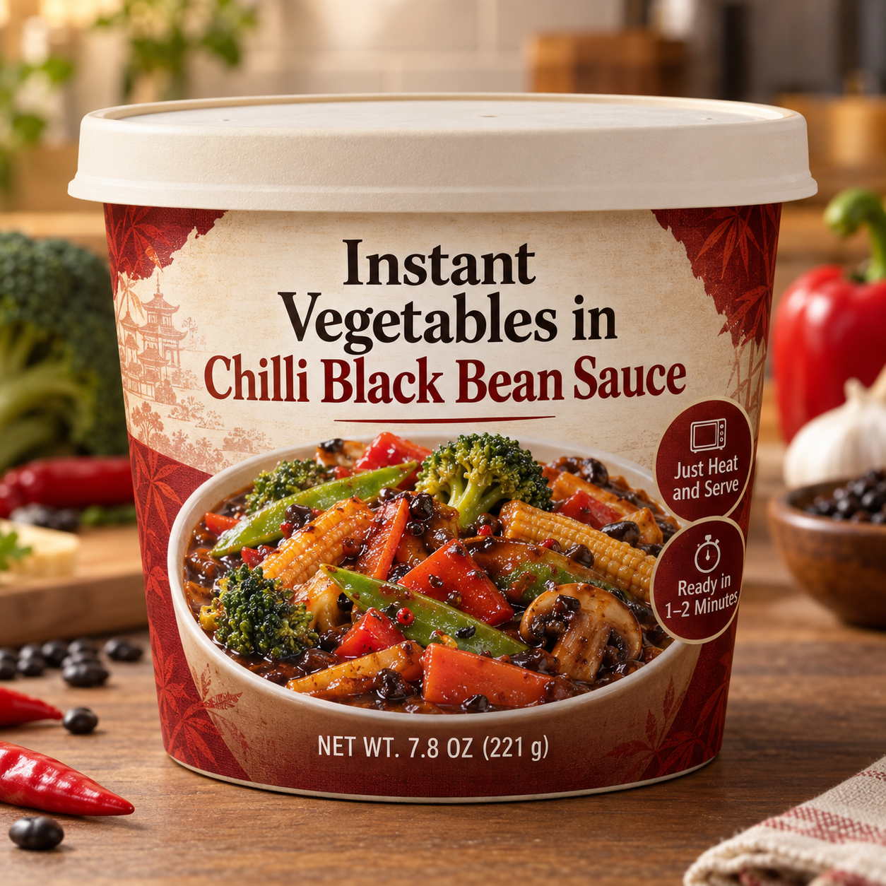 Instant Vegetables in Chilli Black Bean Sauce (Just Heat and Serve)
